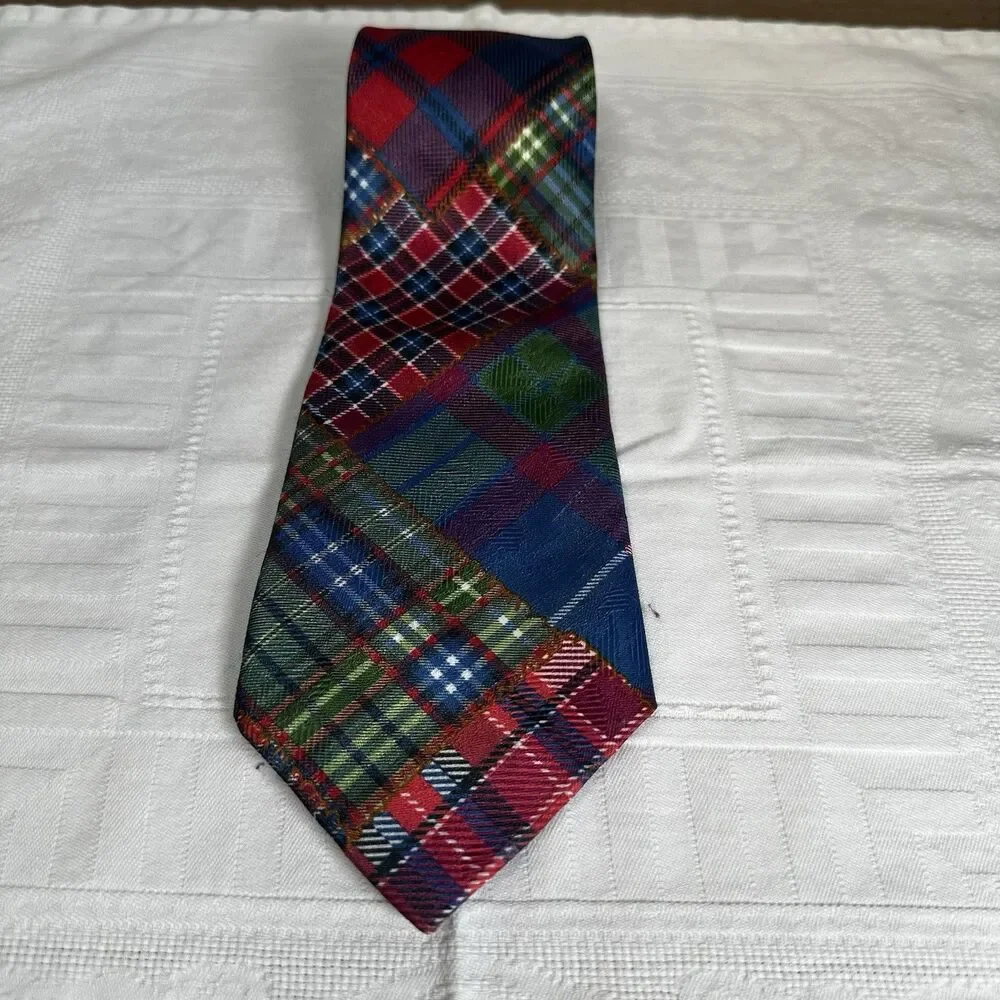Vintage Jacques Estier Multicolor Plaid Neck Tie Polyester Made In UK